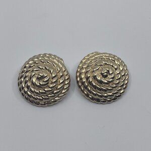 Vintage Designer Signed Ciner Gold Tone Rope Button Clip Earrings